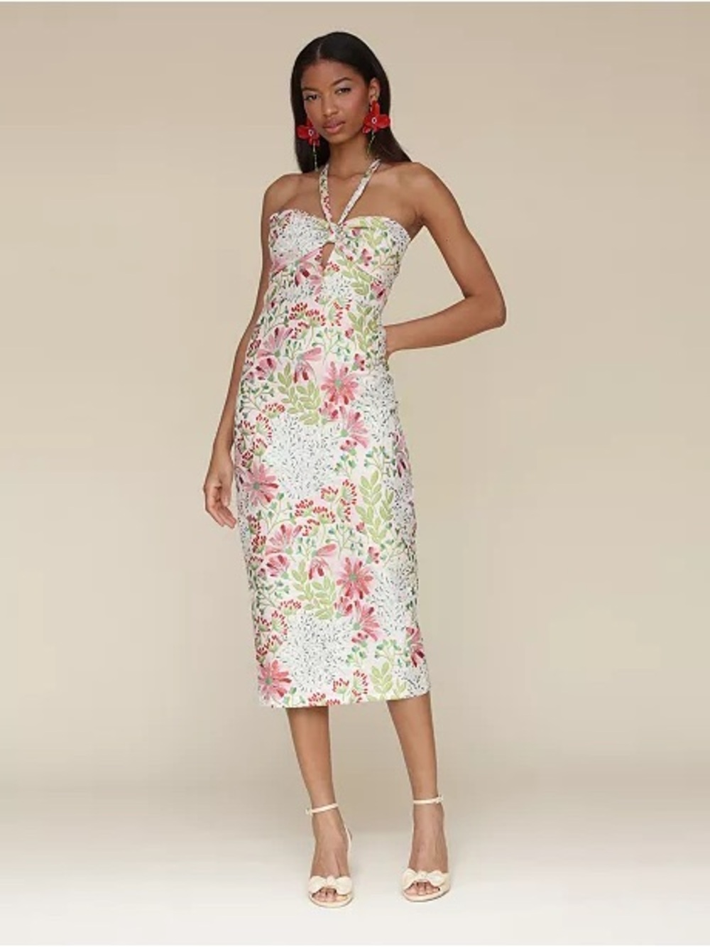 NWT Avec Les Filles Women's Floral Brocade Halter Midi Dress Wild Daisy Size 6